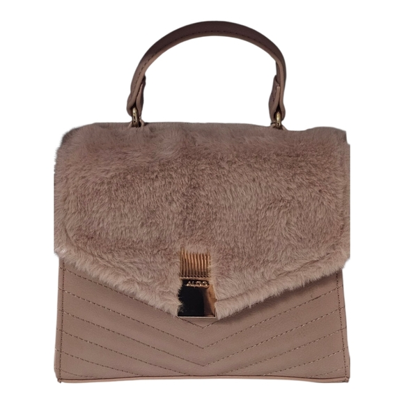 ALDO Blush Faux Fur Satchel/Crossbody Set w Card Case - Picture 4 of 10